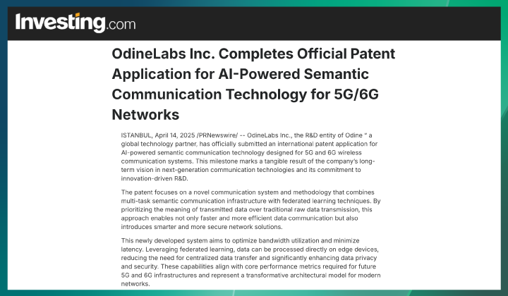 OdineLabs Inc. Completes Official Patent Application for AI-Powered Semantic Communication Technology for 5G/6G Networks